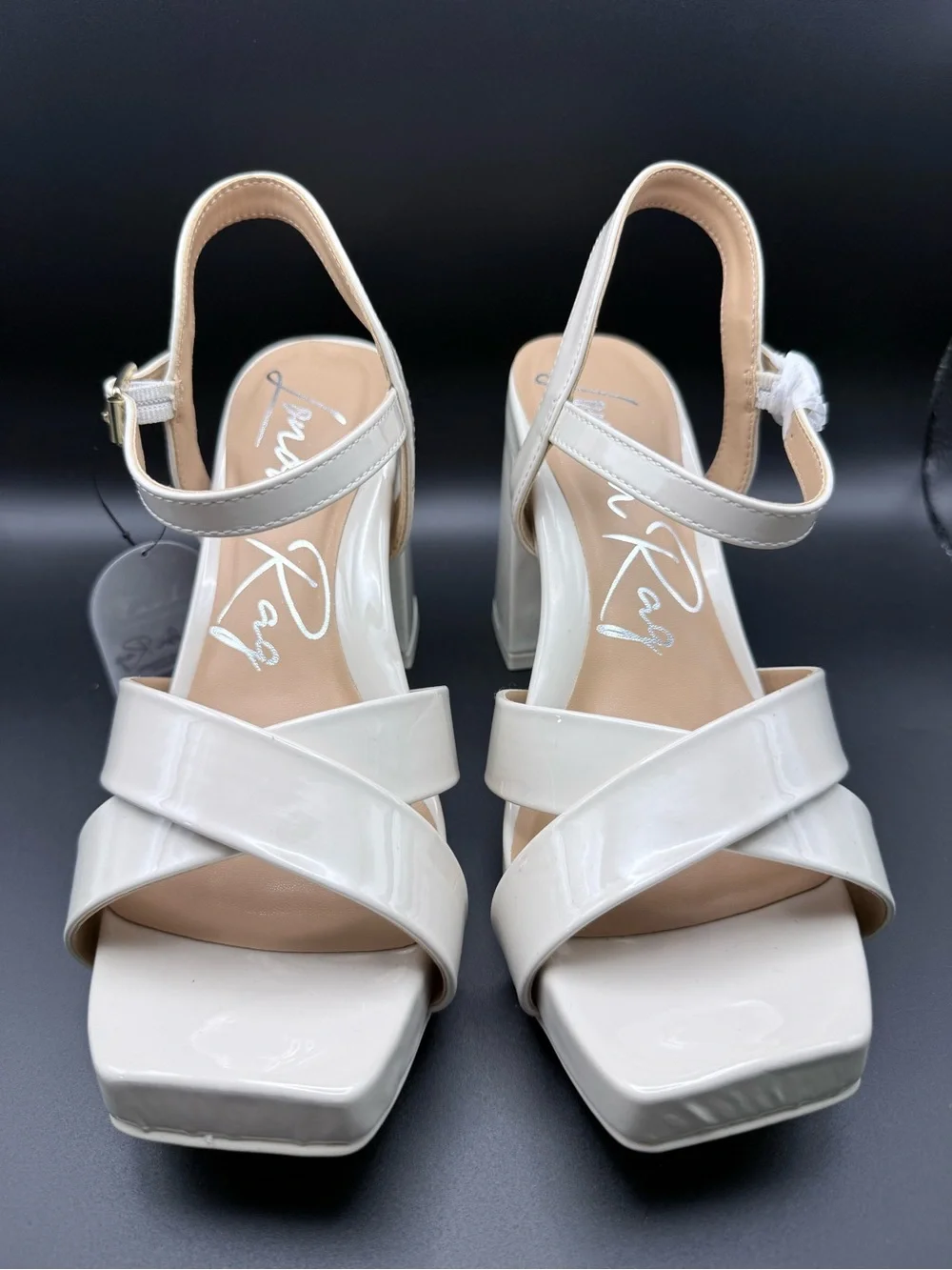 London Rag - Off-White (Bone) Patent Platform Block Heel Sandals